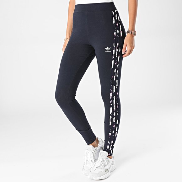 NWT ADIDAS ORIGINALS Women XS Floral 3 Striped Design Jersey Legging Legend Ink - Picture 7 of 10